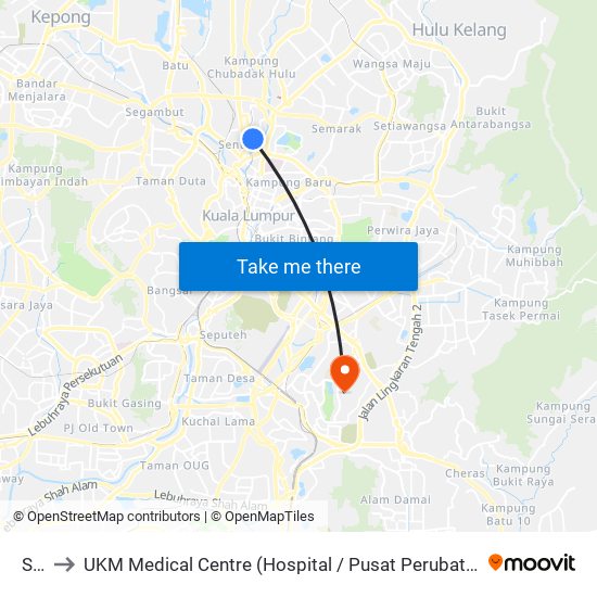 Sentul to UKM Medical Centre (Hospital / Pusat Perubatan Universiti Kebangsaan Malaysia / UKM Medical Centre map