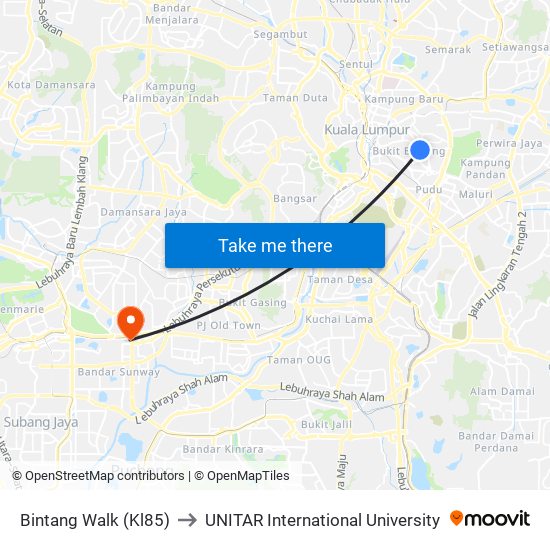 Bintang Walk (Kl85) to UNITAR International University map