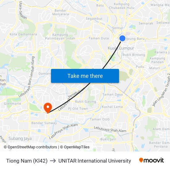 Tiong Nam (Kl42) to UNITAR International University map