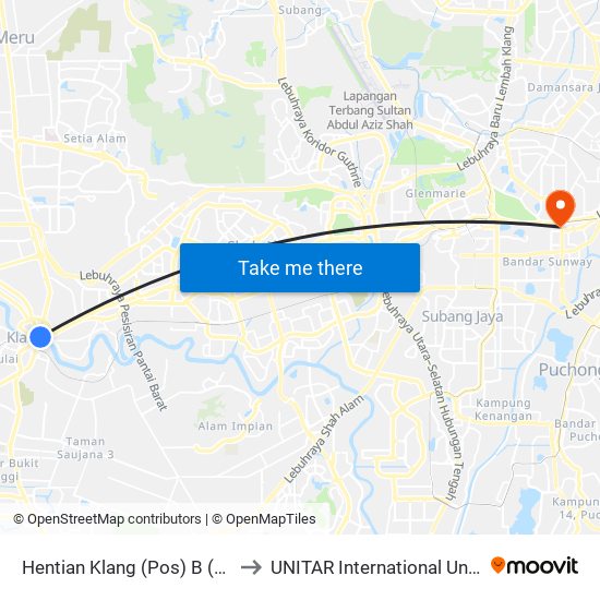 Hentian Klang (Pos) B (Bd664) to UNITAR International University map