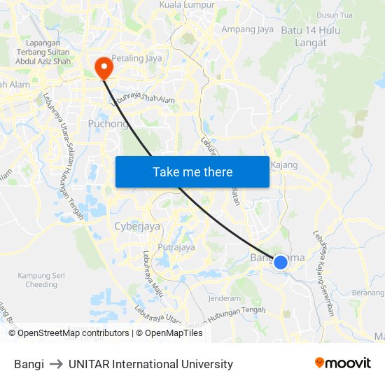 Bangi to UNITAR International University map