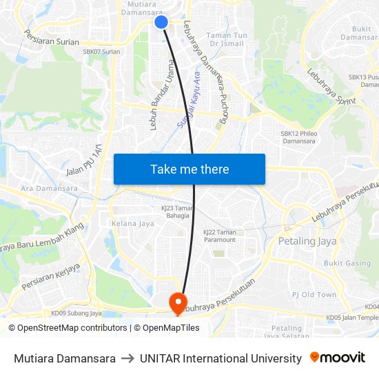 Mutiara Damansara to UNITAR International University map