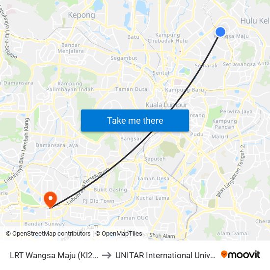 LRT Wangsa Maju (Kl2097) to UNITAR International University map