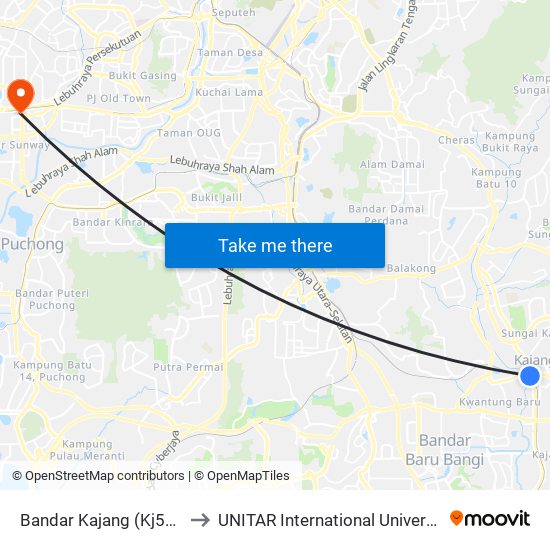 Bandar Kajang (Kj508) to UNITAR International University map