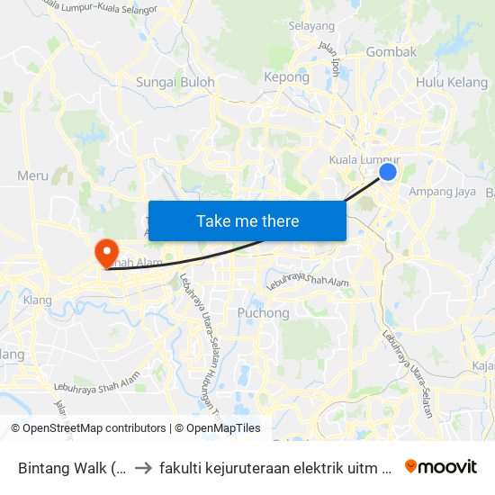 Bintang Walk (Kl85) to fakulti kejuruteraan elektrik uitm shah alam map