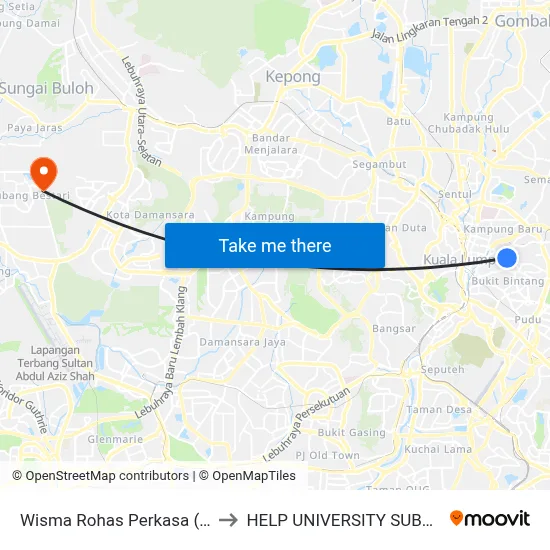 Wisma Rohas Perkasa (Kl87) to HELP UNIVERSITY SUBANG 2 map