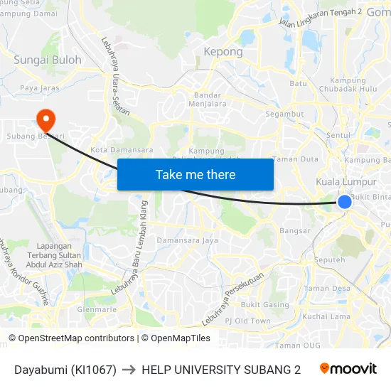 Dayabumi (Kl1067) to HELP UNIVERSITY SUBANG 2 map