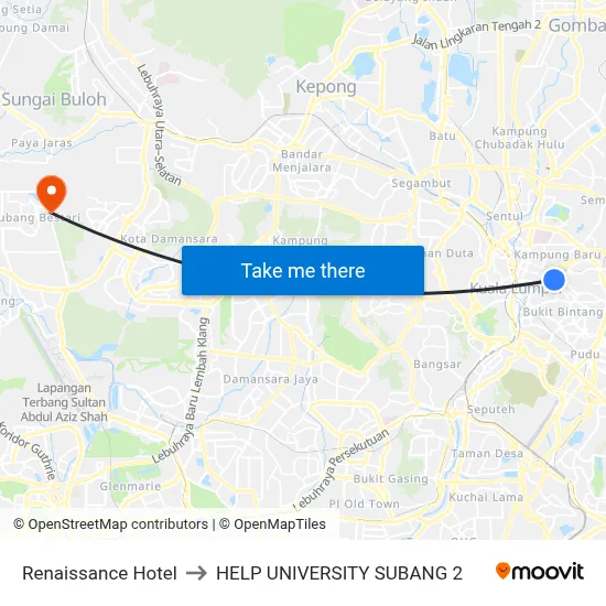 Renaissance Hotel to HELP UNIVERSITY SUBANG 2 map