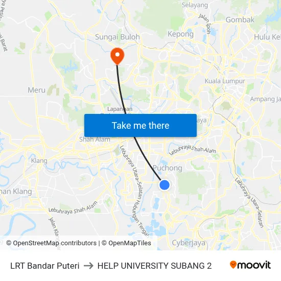 LRT Bandar Puteri to HELP UNIVERSITY SUBANG 2 map