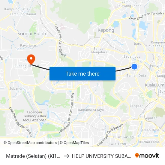 Matrade (Selatan) (Kl1021) to HELP UNIVERSITY SUBANG 2 map