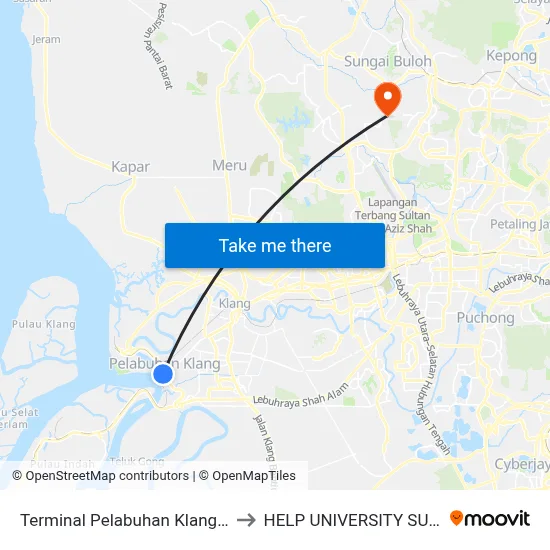 Terminal Pelabuhan Klang (Bd344) to HELP UNIVERSITY SUBANG 2 map