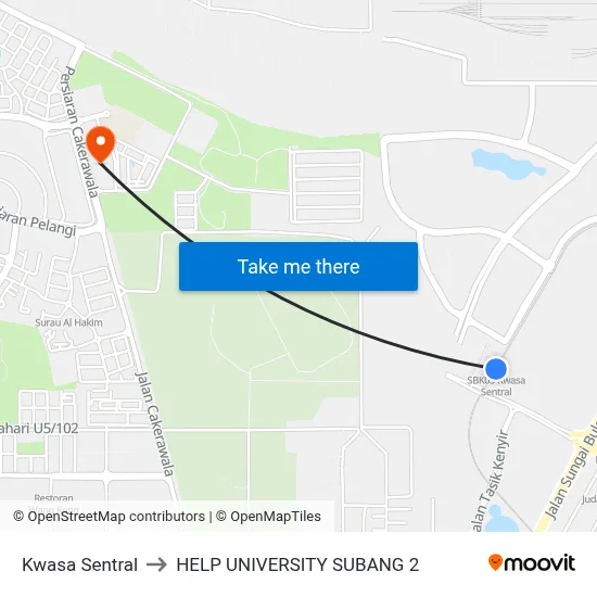 Kwasa Sentral to HELP UNIVERSITY SUBANG 2 map