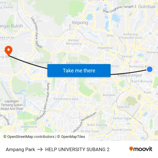 Ampang Park to HELP UNIVERSITY SUBANG 2 map