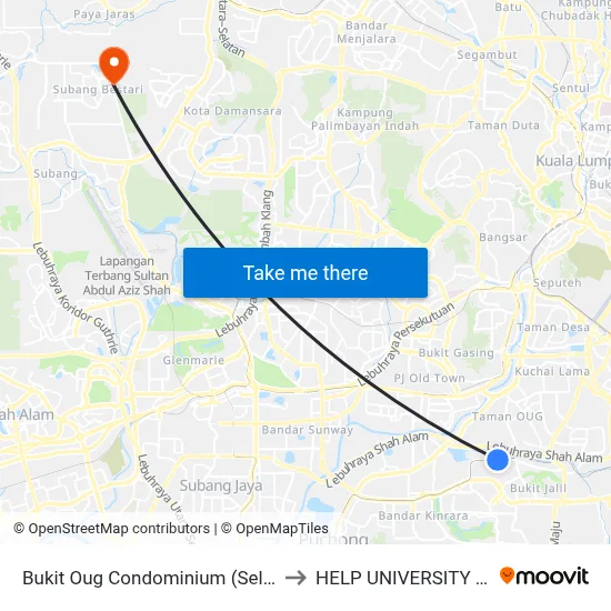 Bukit Oug Condominium (Selatan) (Kl1356) to HELP UNIVERSITY SUBANG 2 map