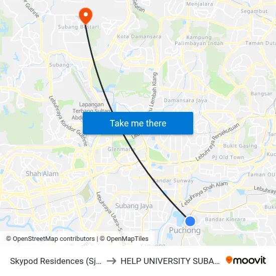Skypod Residences (Sj447) to HELP UNIVERSITY SUBANG 2 map