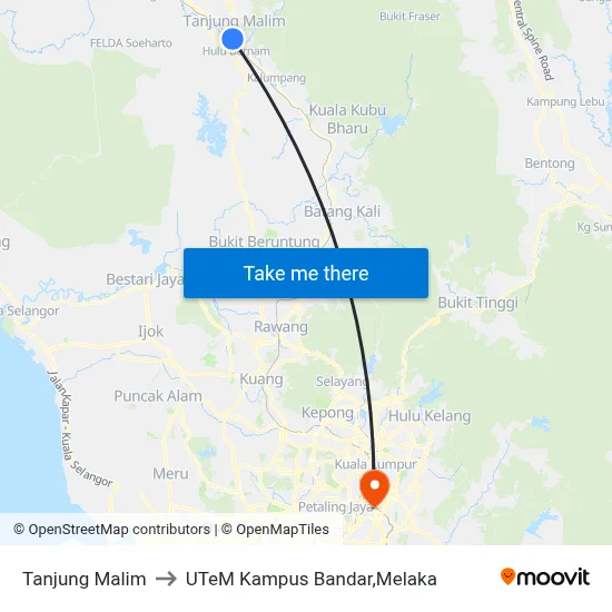 Tanjung Malim to UTeM Kampus Bandar,Melaka map