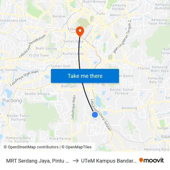MRT Serdang Jaya, Pintu A (Sj786) to UTeM Kampus Bandar,Melaka map