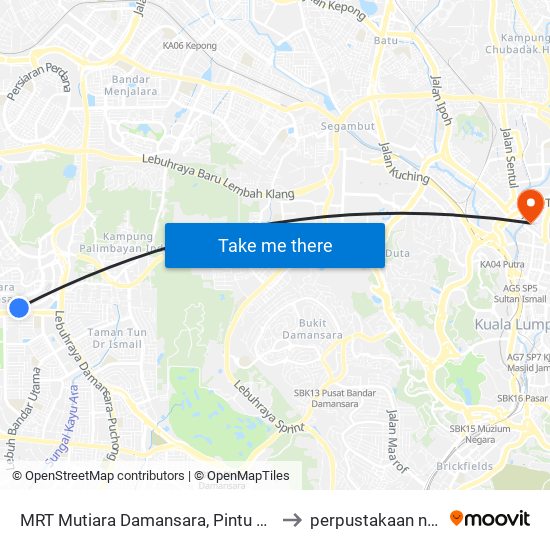 MRT Mutiara Damansara, Pintu B (Pj809) to perpustakaan negara map