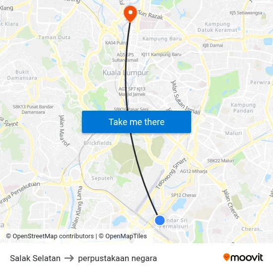 Salak Selatan to perpustakaan negara map