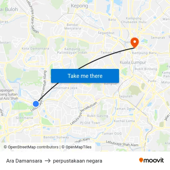 Ara Damansara to perpustakaan negara map