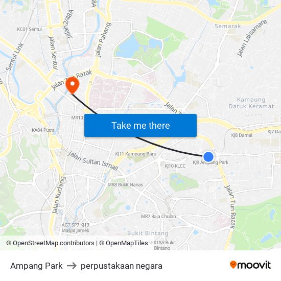 Ampang Park to perpustakaan negara map