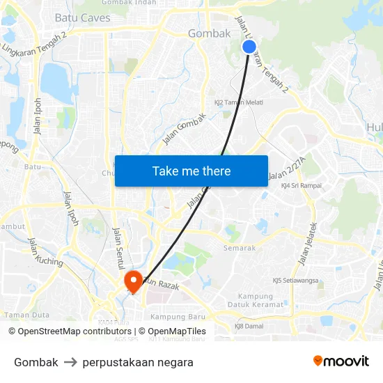 Gombak to perpustakaan negara map