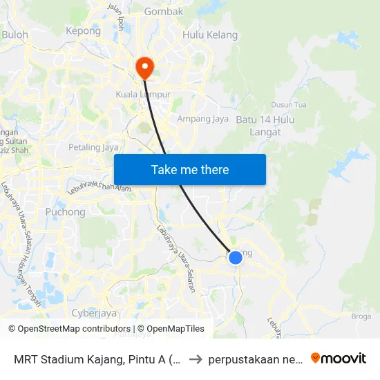 MRT Stadium Kajang, Pintu A (Kj822) to perpustakaan negara map