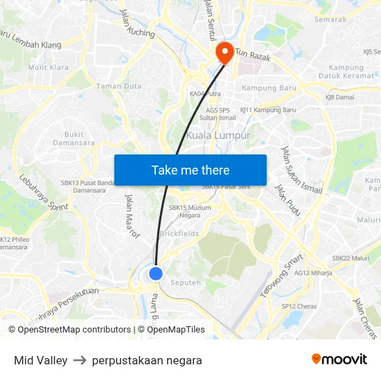 Mid Valley to perpustakaan negara map