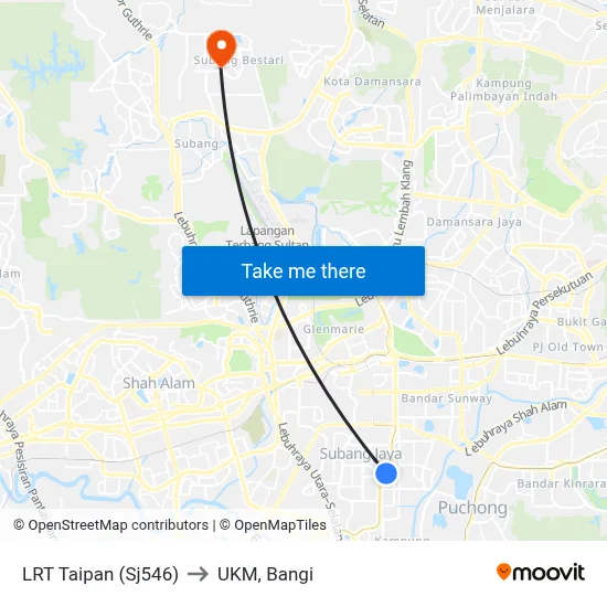 LRT Taipan (Sj546) to UKM, Bangi map