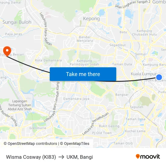 Wisma Cosway (Kl83) to UKM, Bangi map