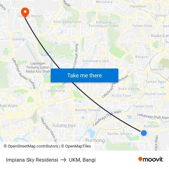 Impiana Sky Residensi to UKM, Bangi map