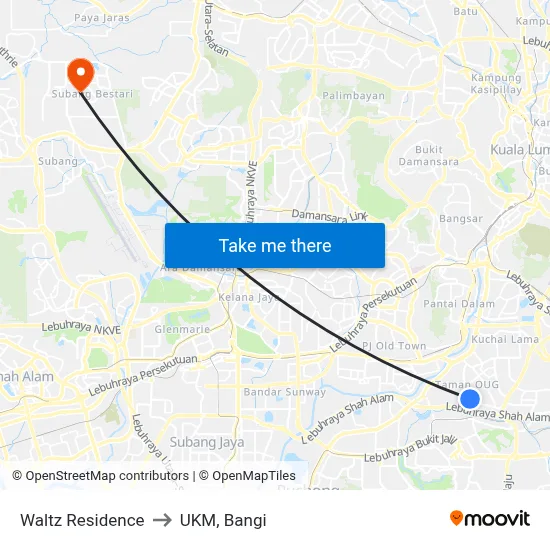 Waltz Residence to UKM, Bangi map