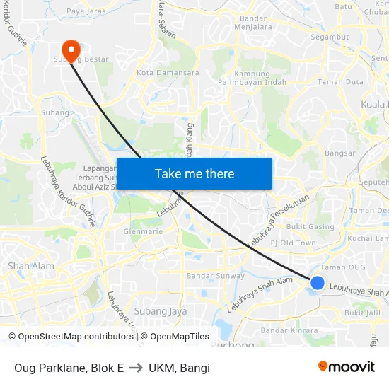 Oug Parklane, Blok E to UKM, Bangi map