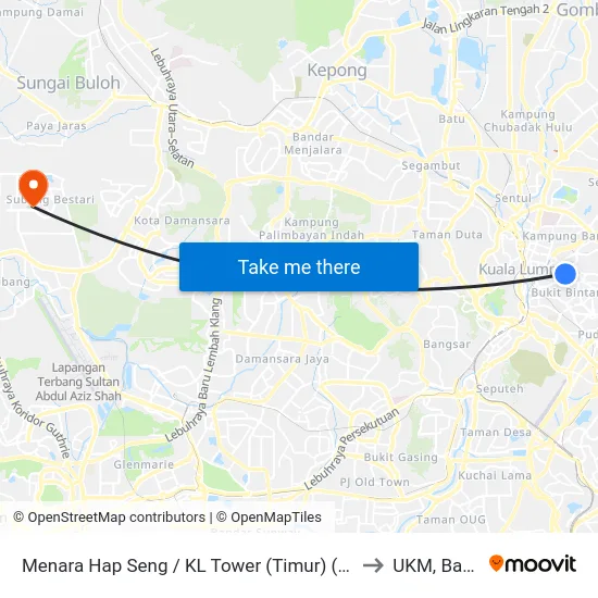 Menara Hap Seng / KL Tower (Timur) (Kl18) to UKM, Bangi map