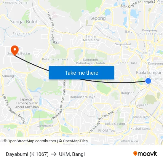 Dayabumi (Kl1067) to UKM, Bangi map