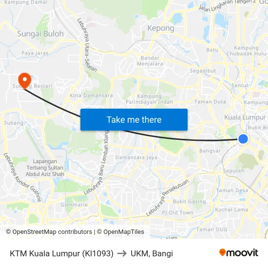 KTM Kuala Lumpur (Kl1093) to UKM, Bangi map