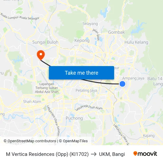 M Vertica Residences (Opp) (Kl1702) to UKM, Bangi map