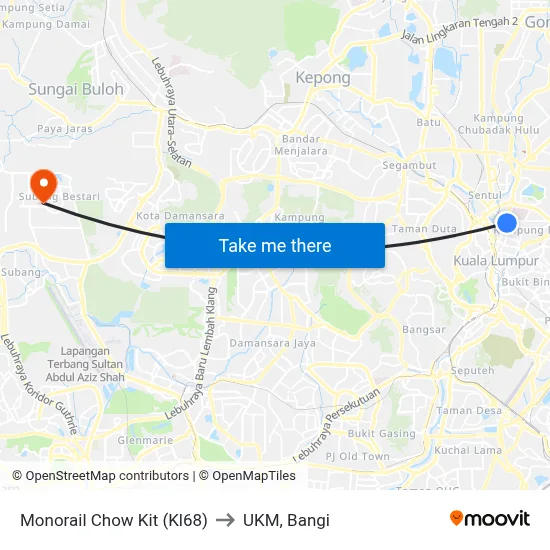 Monorail Chow Kit (Kl68) to UKM, Bangi map