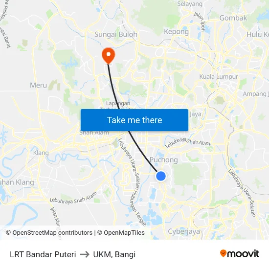 LRT Bandar Puteri to UKM, Bangi map