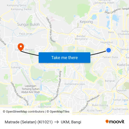 Matrade (Selatan) (Kl1021) to UKM, Bangi map