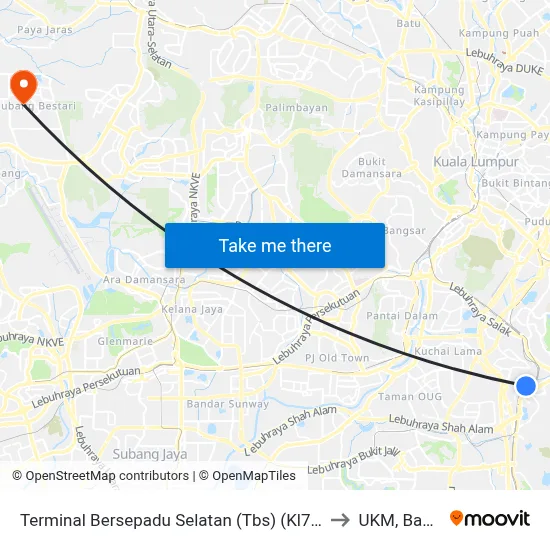 Tbs Map Terminal Bersepadu Selatan (Tbs) (Kl779) to UKM, Bangi with public ...