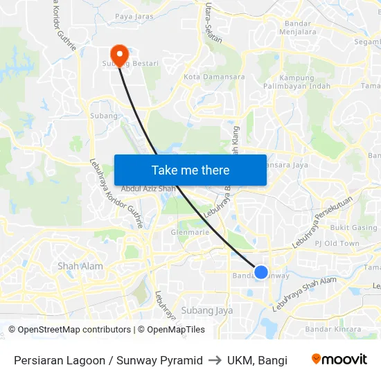 Persiaran Lagoon / Sunway Pyramid to UKM, Bangi map
