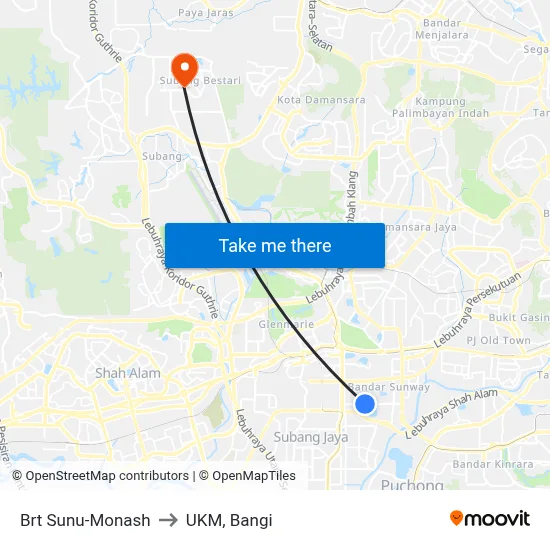 Brt Sunu-Monash to UKM, Bangi map