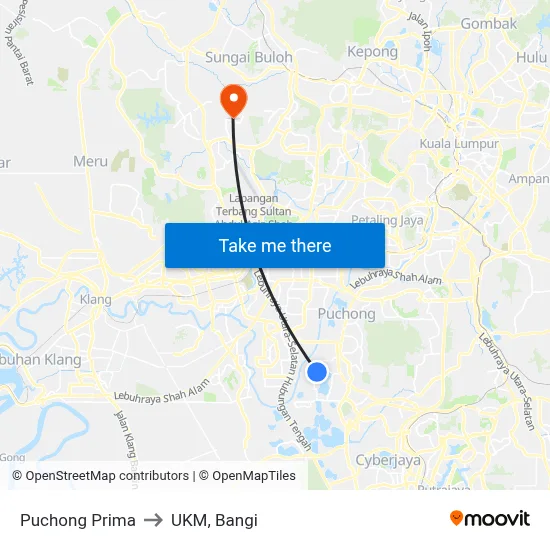 Puchong Prima to UKM, Bangi map