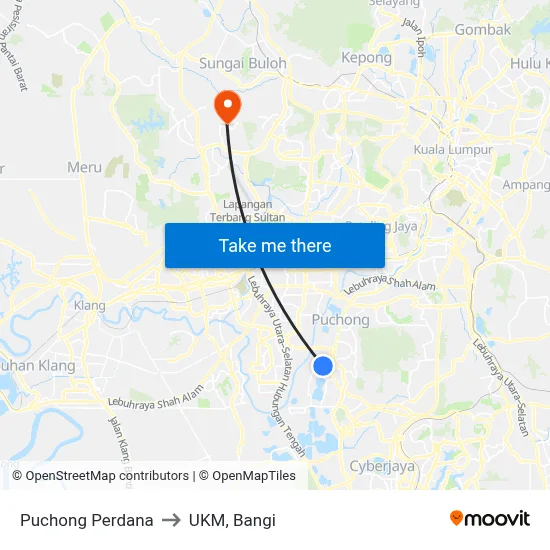 Puchong Perdana to UKM, Bangi map