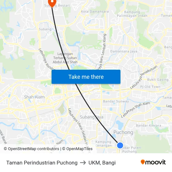 Taman Perindustrian Puchong to UKM, Bangi map