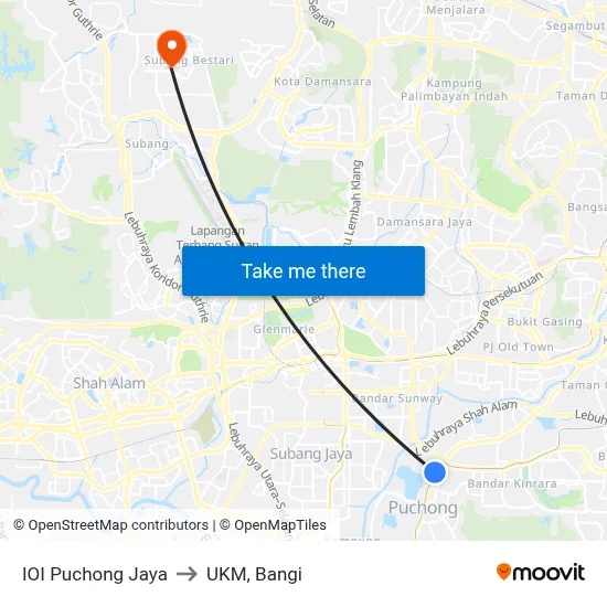 IOI Puchong Jaya to UKM, Bangi map