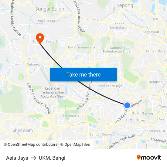 Asia Jaya to UKM, Bangi map