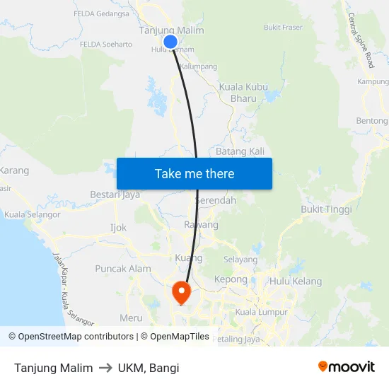 Tanjung Malim to UKM, Bangi map