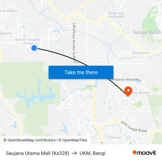 Saujana Utama Mall (Ks328) to UKM, Bangi map